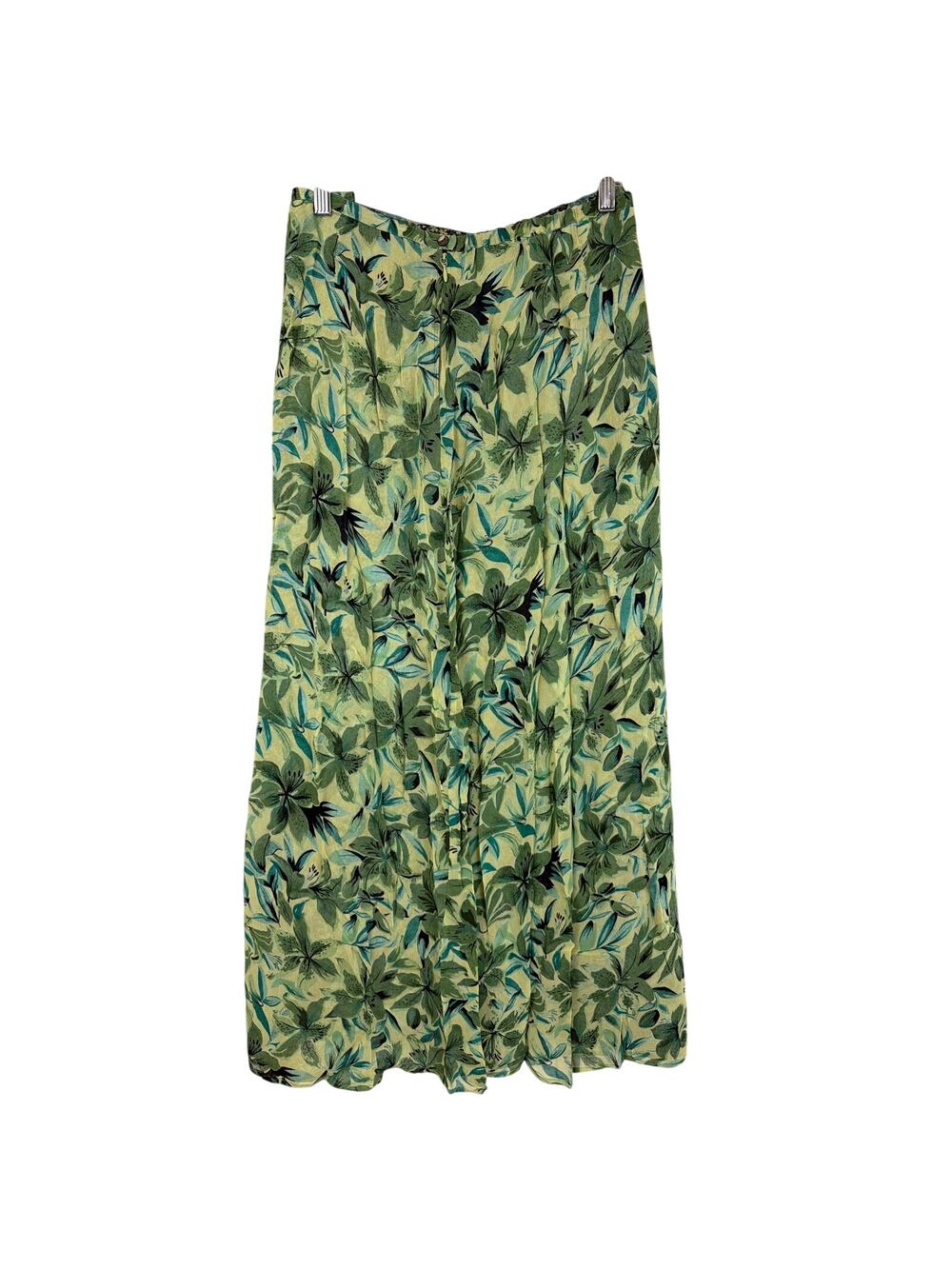 David Brooks Green Floral Side Zip Curved Hem Maxi Skirt Size XL